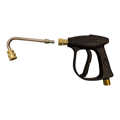 لنس و تفنگی مدل کوپلینگی رزوه شلنگخور بزرگ با لوله سرکج ۴۰ سانتی ۹۰ درجه با ۱ عدد نازل اضافی