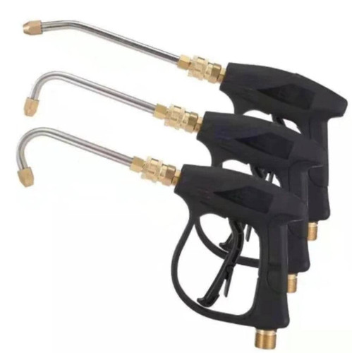 لنس و تفنگی مدل کوپلینگی رزوه شلنگخور کوچک با لوله سرکج نازل سرخود۲۰ سانتی ۱۰۵ درجه با یک عدد نازل اضافی